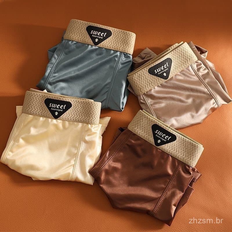 4 Peças de Cuecas Boxer Masculinas em Seda Gelada Tipo Cetim, Sem Costura e Respiráveis para Homens