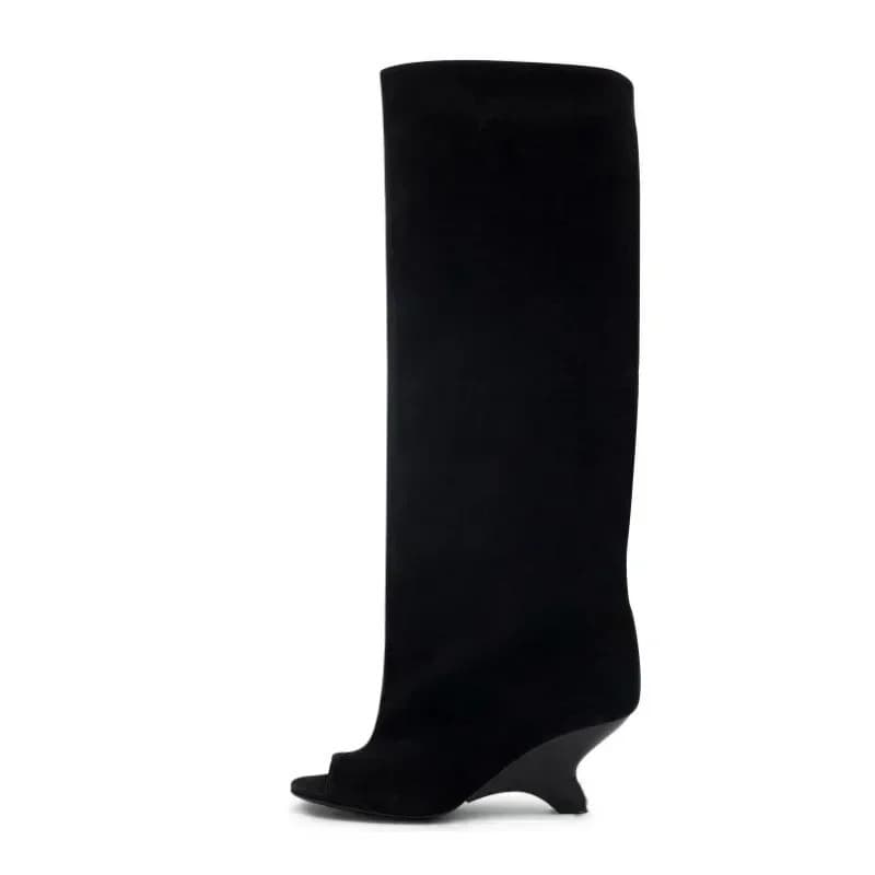 Botas Femininas de Salto Alto Grosso Primavera/Verão 2026, Cano Alto, Bico Aberto, Tamanhos 34-44, Botas Femininas Grand