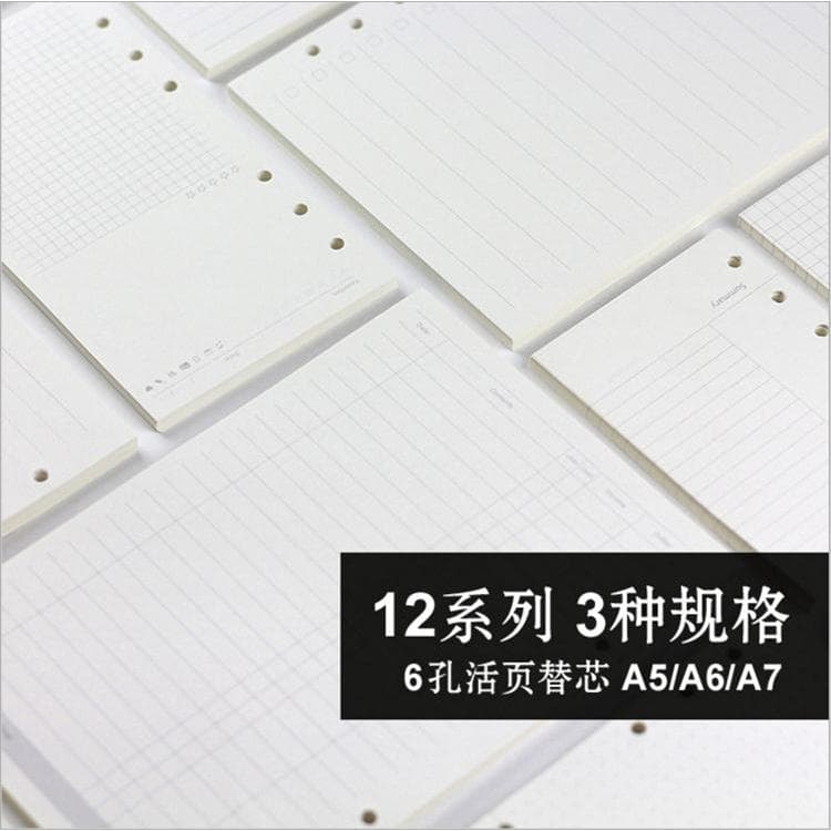 Venda Quente A6A5 manual recarga de folhas soltas página interna em branco matriz de pontos grade plano semanal 6 furos