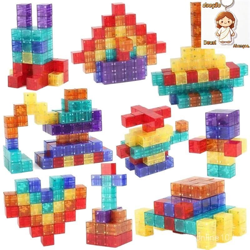 Conjunto de Blocos de Construção Magnéticos, Brinquedo Educativo de Construção de Cubo DIY para Crianças