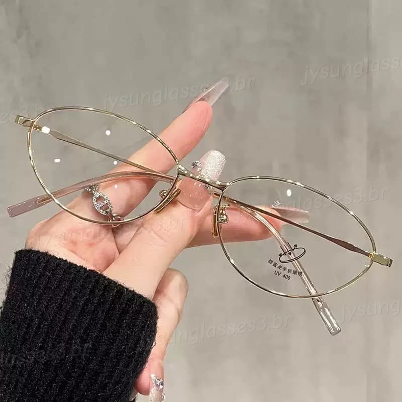 Óculos Fotocromáticos Anti-Radiação Olho De Gato Para Mulheres Homens Metal Oval Y2K Lente Substituível Luz Azul De Comp