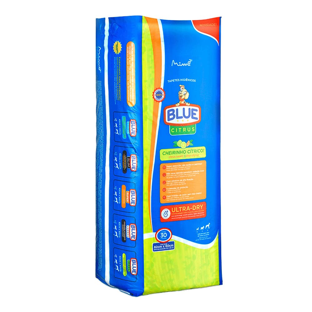 TAPETE HIGIENICO BLUE CITRUS COM 30 UNIDADES 82CM X 60CM