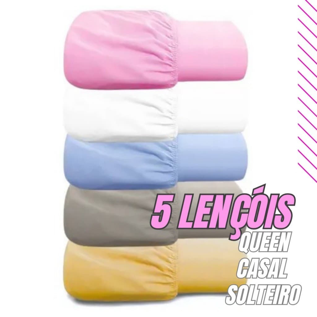 Kit 5 Lençol Com elástico Solteiro Casal e Queen 400 Fios Avulso Conjunto Varias Cores