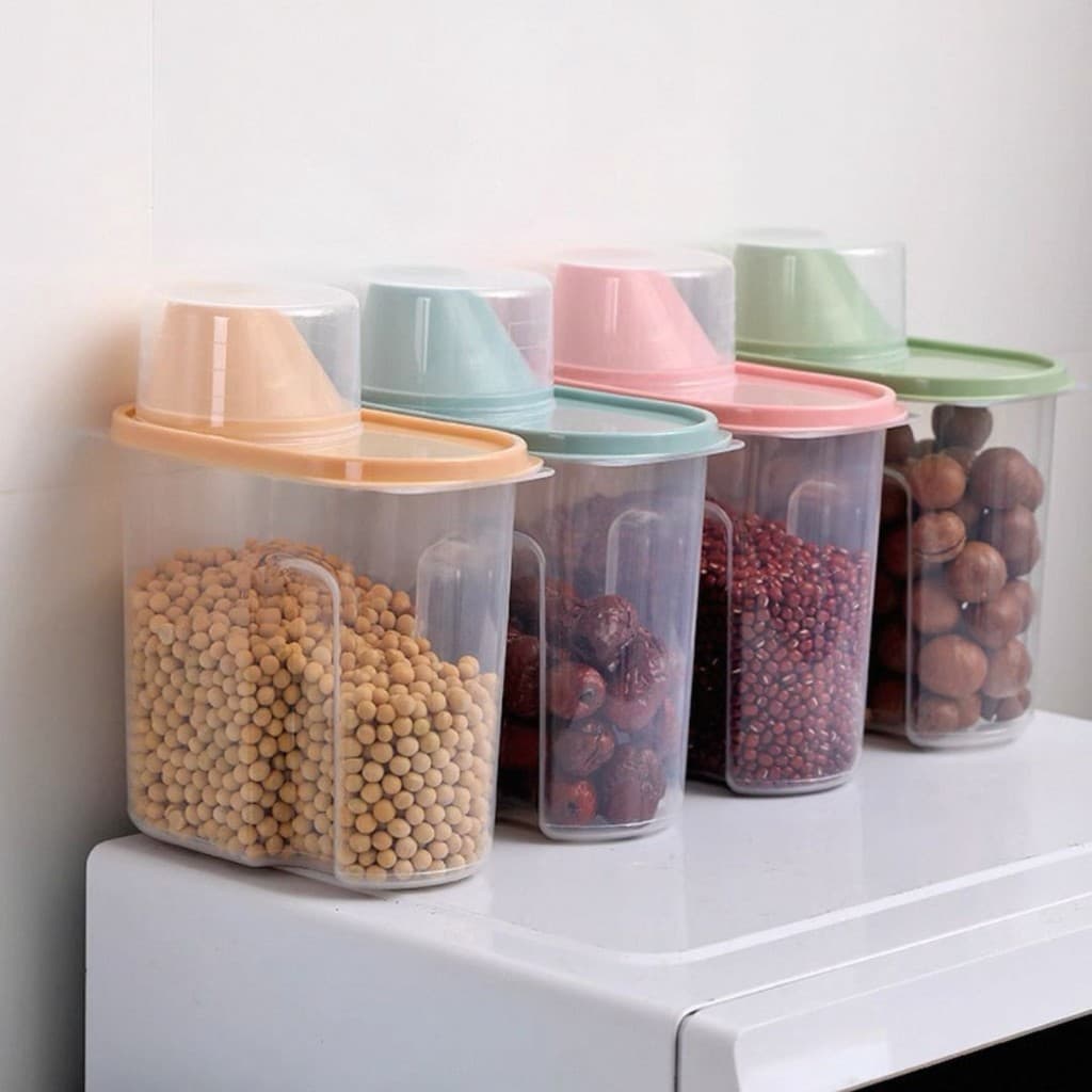 Pote de Armazenamento com Tampa para Despejar e Medidor | Perfeito para Alimentos Secos ou Itens de Limpeza | PP Durável