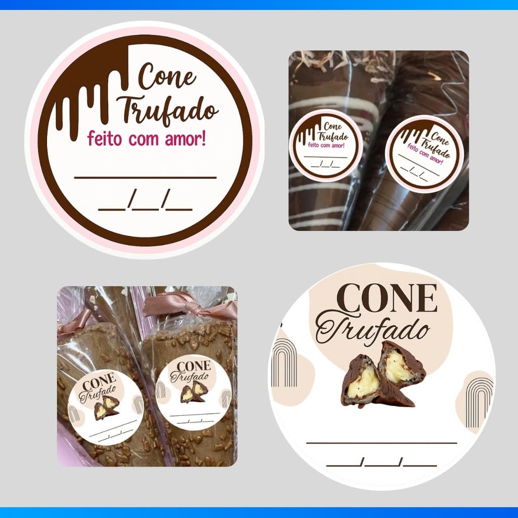 250 Adesivos - Etiquetas Cone Trufado Feito Com Amor - Redondo 3 Cm - DESCONTO