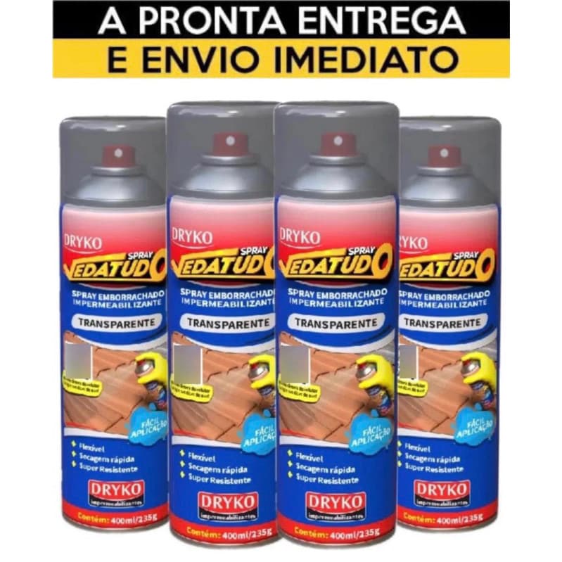 Kit 04 Spray Borrachas Líquida 400ml Impermeabilizante Vedatudo Para Telhado/Cantos/Juntas/Concreto