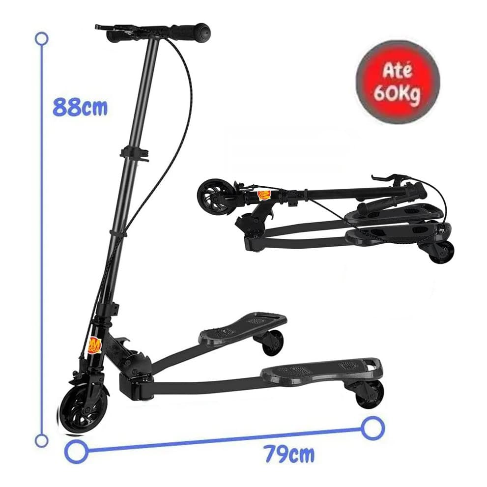 Patinete Infantil Dobrável Frog New Preto Ski Trinete 3 Rodas Radical Dm Toys