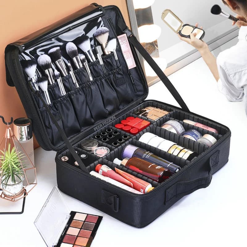 Nova Bolsa de Maquiagem em Tecido Oxford de Grande Capacidade com Compartimentos para Mulheres, Estojo de Cosméticos par