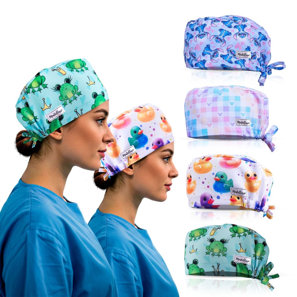 Kit 4 Toucas Cirúrgicas Femininas de Tecido não descartável Medicina Enfermagem Diversas profissões