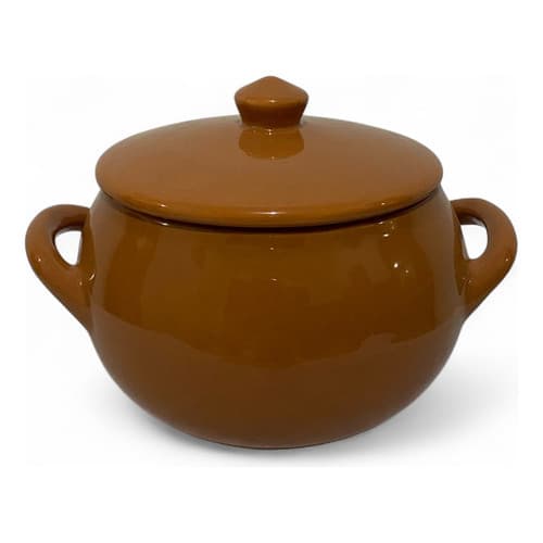 Cumbuca Porcelana Redonda Marrom Com Alça e Tampa Cerâmica Para Caldos