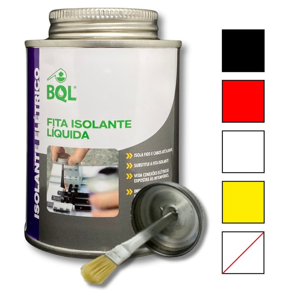 Fita Isolante Líquida 225ml Fio Cabo Elétrico Isola 8000v Cores BQL Aplicador Isolamento Emenda Veda