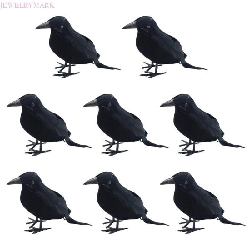 8 Peças de Adereços de Corvo Preto Artificial para o Halloween, Pássaros Realistas para Assustar