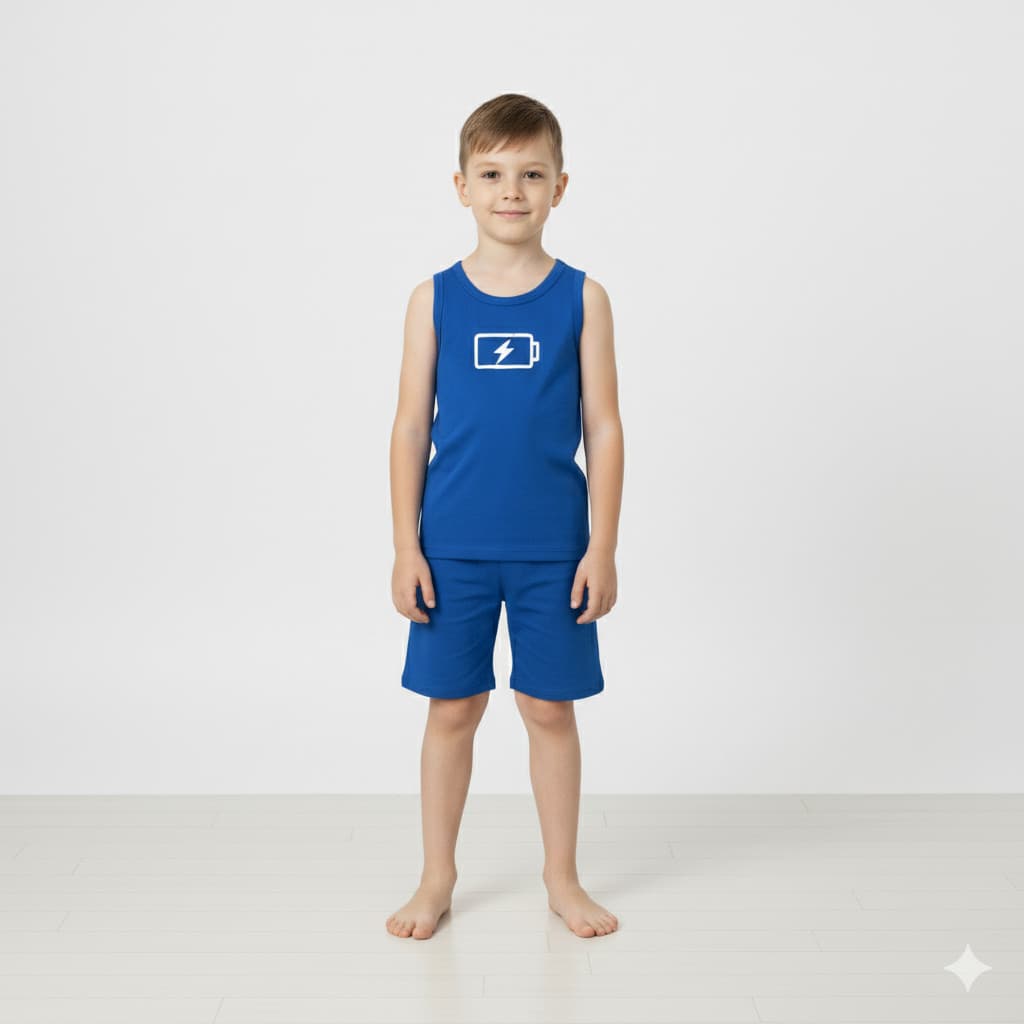 Pijama Verão Infantil Menino 100% Algodão – Pijama Curto Bermuda e Regata