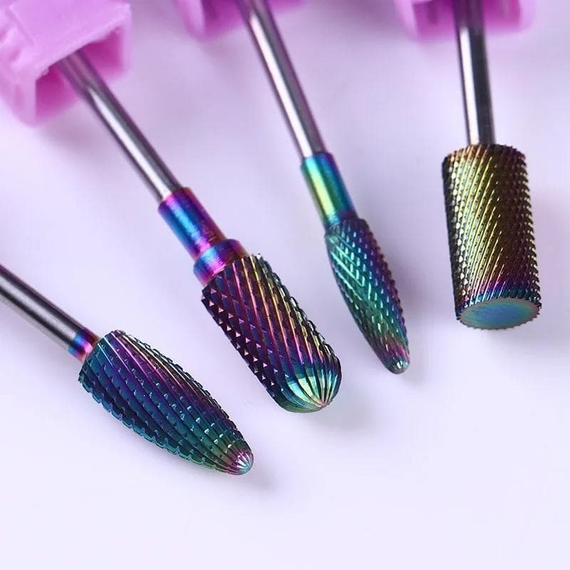 Brocas Para Unhas Com Revestimento De Arco-Íris , De Carboneto De Tungstênio , Rebarbas Rotativas , Acessórios Manicure