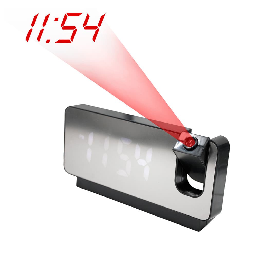 Relógio Alarme LED Espelhado USB com Projetor de Hora Preto
