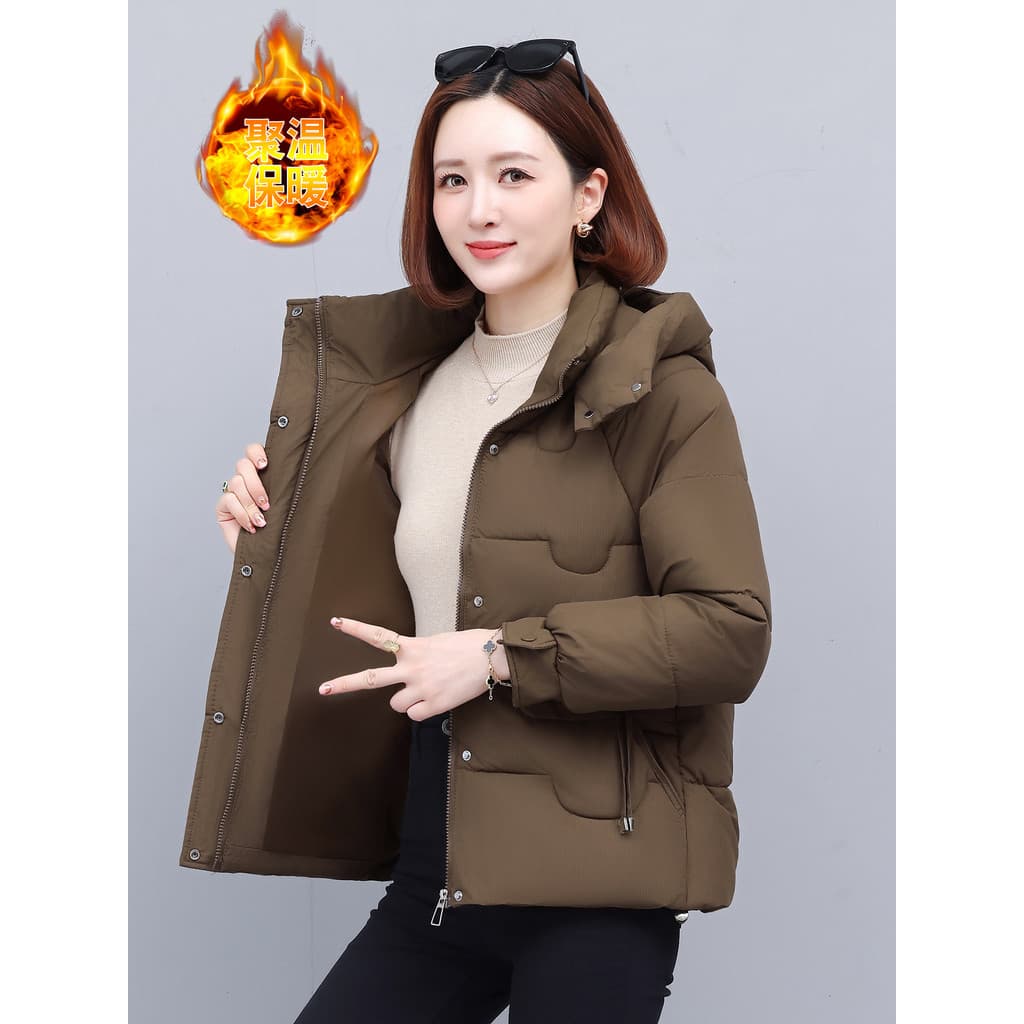 Jaqueta acolchoada curta feminina inverno espessada com capuz jaqueta acolchoada pequena mãe jaqueta acolchoada quente