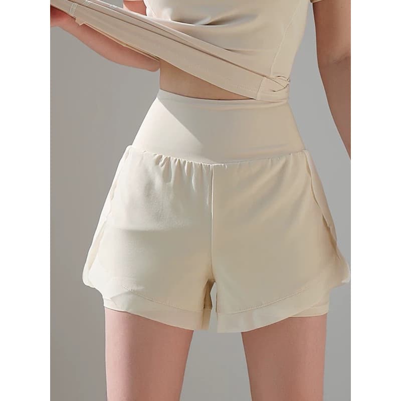 2026 novo estilo de cintura alta correndo Shorts de Fitness calças esportivas Anti-exposição falso de duas peças de seca