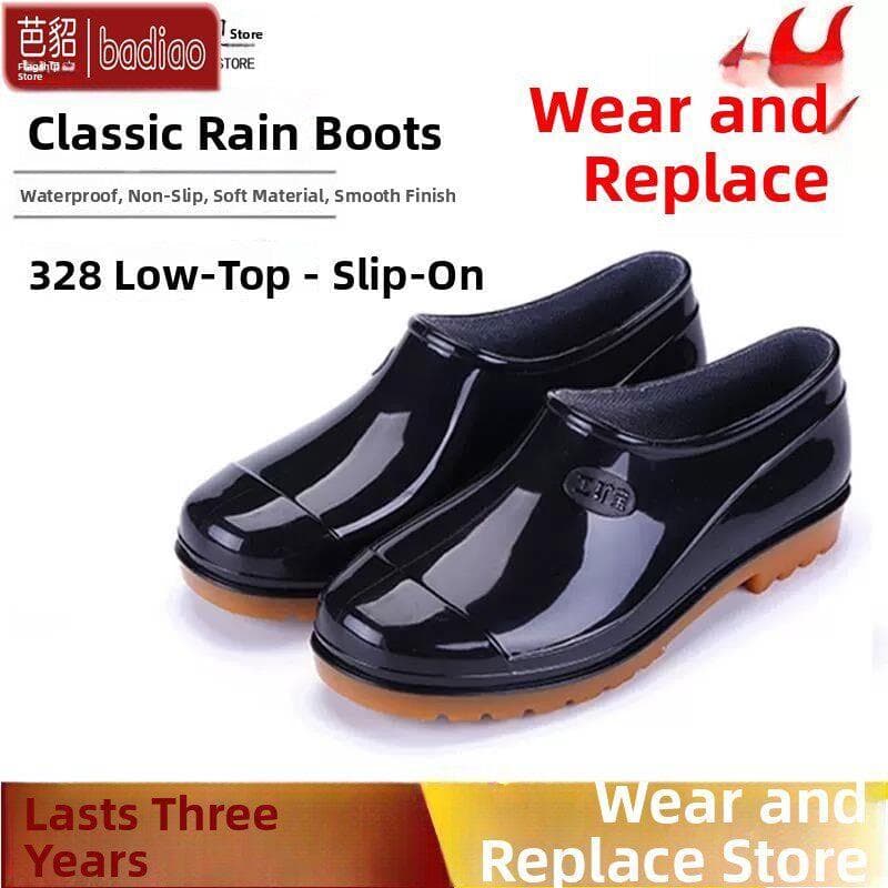 Botas de chuva masculinas de cano baixo com sola grossa e resistente ao desgaste Botas de chuva impermeáveis antiderrapa
