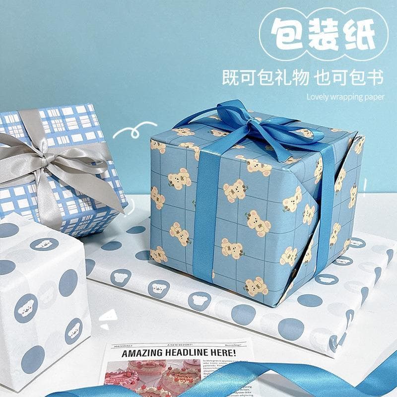Papel de embrulho de presente, aniversário, feriado, presente, caixa de presente, bolsa de couro escolar fofa, livro, pa