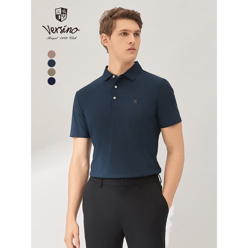 Versino versino masculino negócios Casual camisa polo de manga curta masculina cor sólida elástica verão camiseta