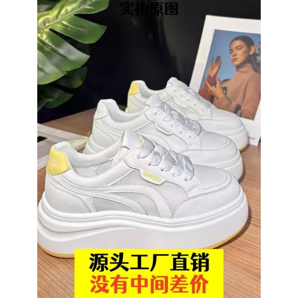 Qingdao Fukelai Sapatos Indústria Sapatos Brancos Mulheres Verão Novo Estilo Sapatos Plataforma de Sola Grossa Couro Gen