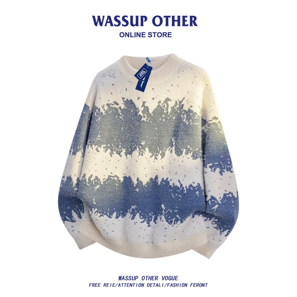 WASSUP OUTRO Estilo Americano Costura Contraste Cor Malhas Homens Outono Inverno Street Wear Solto Casal Suéter Jaqueta