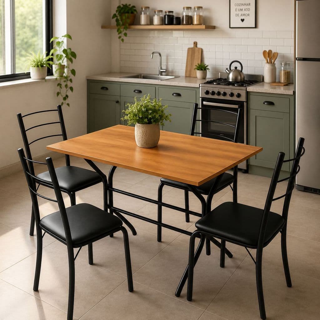 Conjunto Mesa e 4 Cadeiras de Cozinha Confortse Preto e Cinamomo