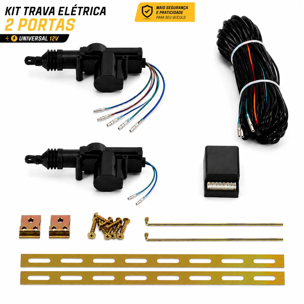 Kit Trava Elétrica Universal 2 Portas Dupla Serventia Carro Centralina 12V Compatível Alarme Segurança