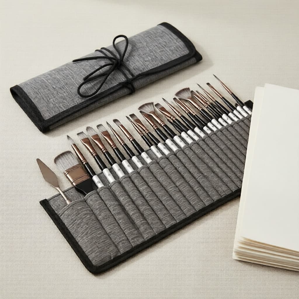 Kit de 24 Pincéis e Espátulas para Pintura Artística com Estojo