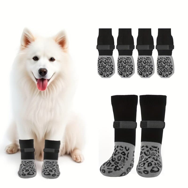 4 pares de meias antiderrapantes para cães, respiráveis, para uso interno e externo, modelo M15T*&&-