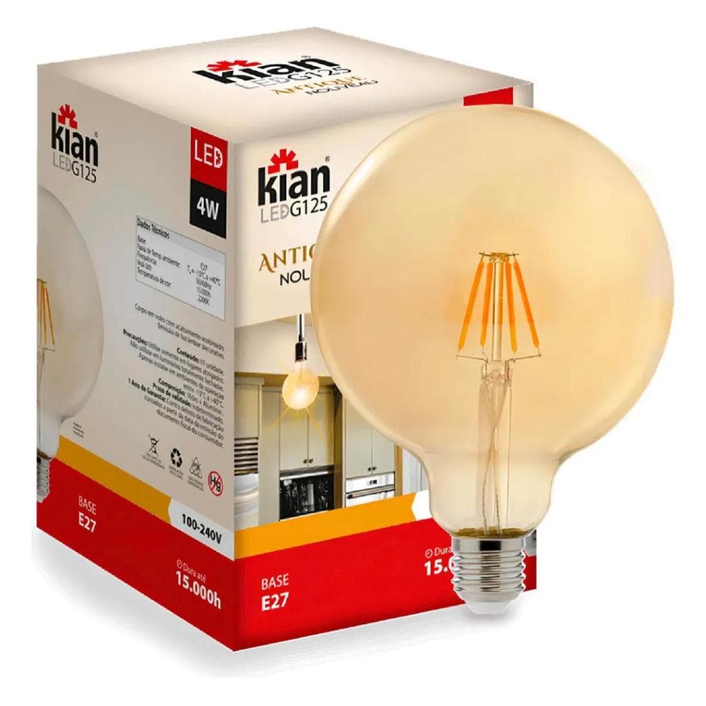Lampada Led Antique Nouveau Kian G125 Branco Quente 4w E27