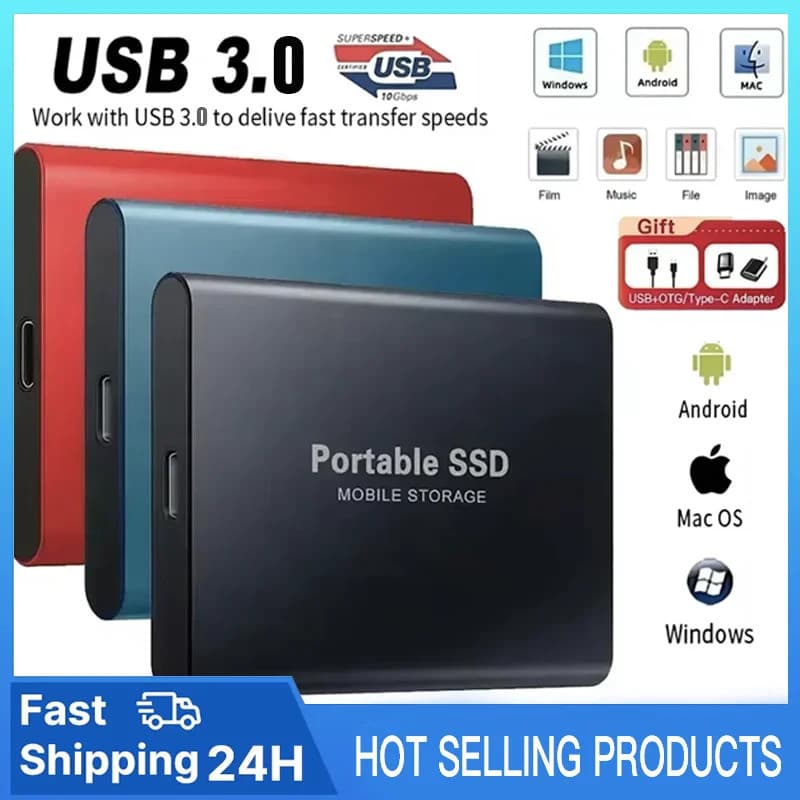 Disco Rígido Externo SSD Portátil 16TB, Unidade de Estado Sólido Externa USB 3.0 Tipo C, Armazenamento de Alta Velocidad