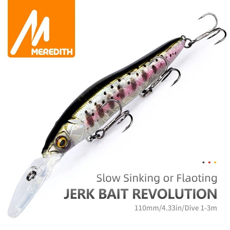 MEREDITH Minnow Wobbler Iscas de Pesca 110mm Isca Artificial Rígida Profundidade 0-3m Isca para Lúcio e Robalo Afundamen