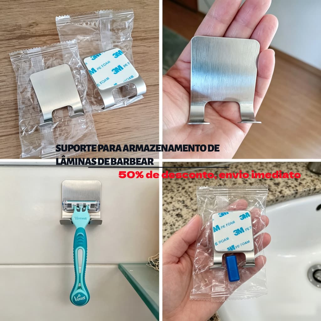 Suporte De Barbear De Aço Inox, Porta Aparelho Prestobarba Com Fita 3M Autocolante Para Banheiro