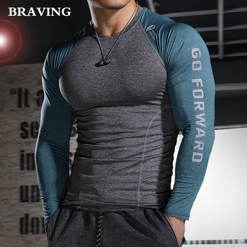 Primavera verão novo estilo de Fitness Wear collants masculino de manga comprida absorvente de umidade transpiração resp