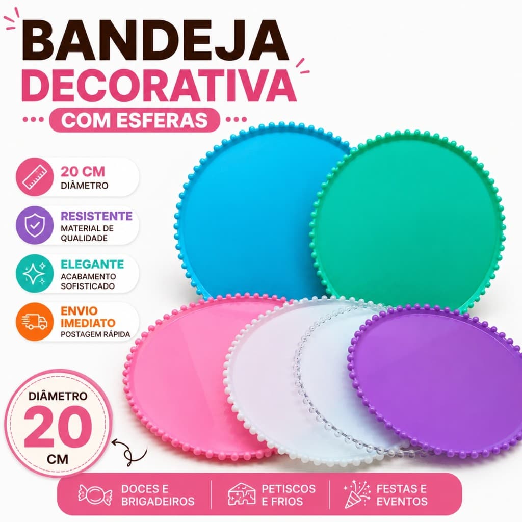 Bandeja Decorativa Redonda 20 cm Com Esferas Mesa Posta  Porta Doces Petiscos Decoração Festa