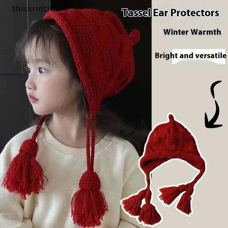 Moda Outono Inverno Chapéu de Lã Tricotado à Prova de Vento Design de Renda Chapéu Quente para Crianças