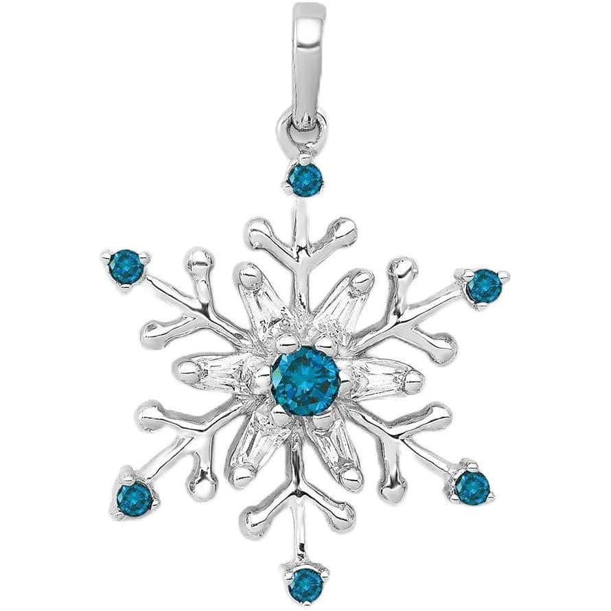 Pingente Floco de Neve em Ouro Branco 14k com Diamantes Brancos e Azuis, Joia Fina para Mulheres, Presente para Ela (1/6