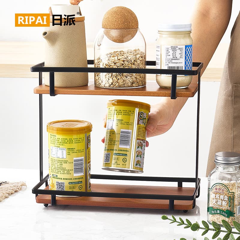 Colocação de cozinha multifuncional rack de armazenamento de madeira de bambu bancada piso tempero rack quadrado Multi-c
