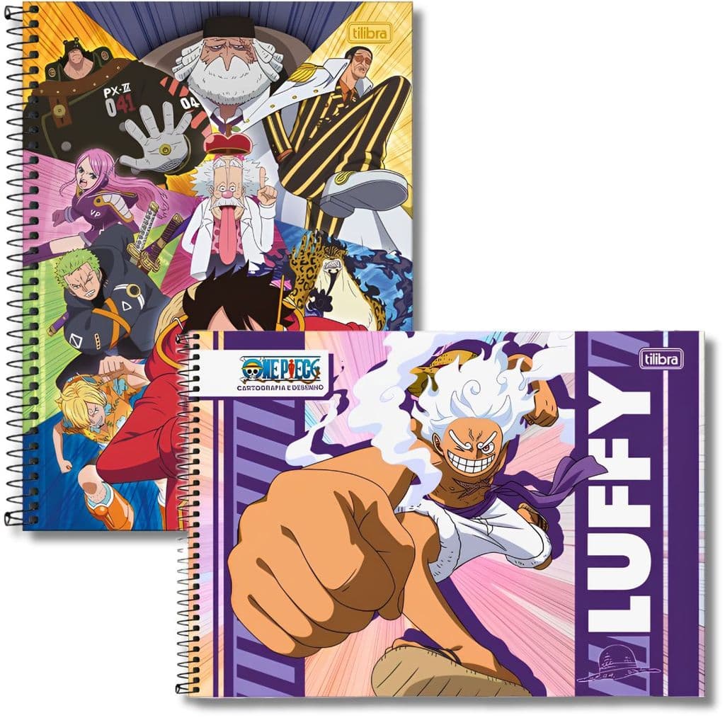 KIT 1 CADERNO 01X1 80FLS ONE PIECE ESPIRAL  + 1 CARTOGRAFIA COM ADESIVOS PERSONALIZADOS TILIBRA