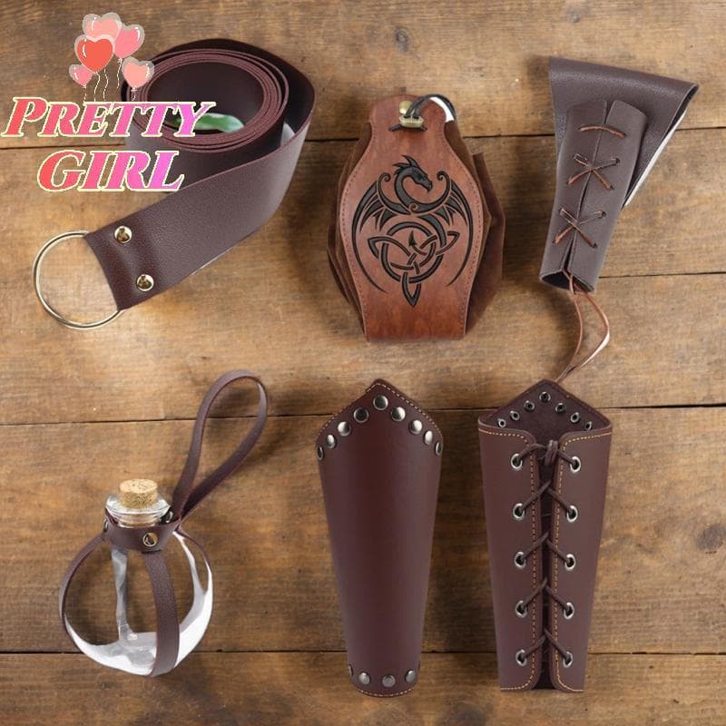 [Pretty ggirl] Masculino Medieval Cosplay PU Couro Armadura Aquecedores De Braço Lace-Up Viking Pirate Knight Gauntlet P