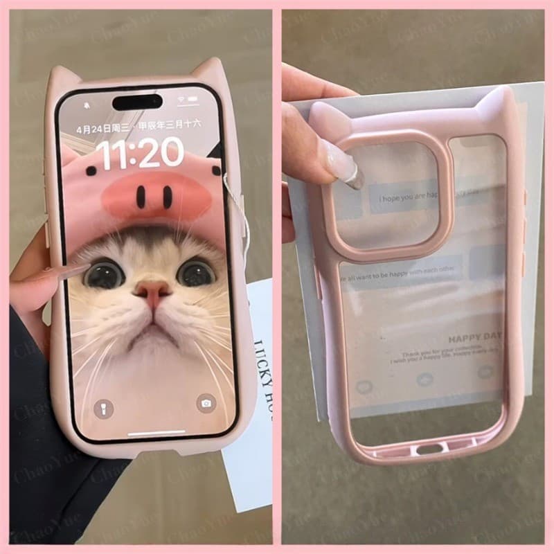 Capa De Telefone Acrílica Transparente Com Gatos Fofos , Compatível iPhone 17 16 15 11 13 12 14 Pro Max Plus , À Prova D