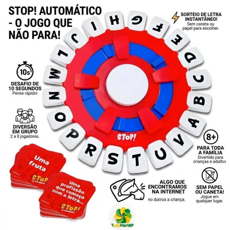 Jogo Tapple Stop Trava Letras Temporizado Brinquedo Educativo Familiar Medida 24 Centímetros