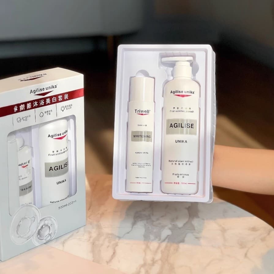 AgiliseUnika Conjunto de clareamento corporal com ácido de frutas, hidratante, iluminador, limpeza corporal, loção corpo