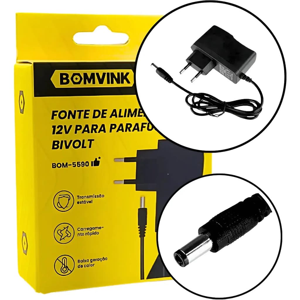 Kit 5un 10un Fonte Alimentacao 12V 0.5s 500mA 1A Bivolt P/ Parafusadeira Furadeira BomVink BOM-5590