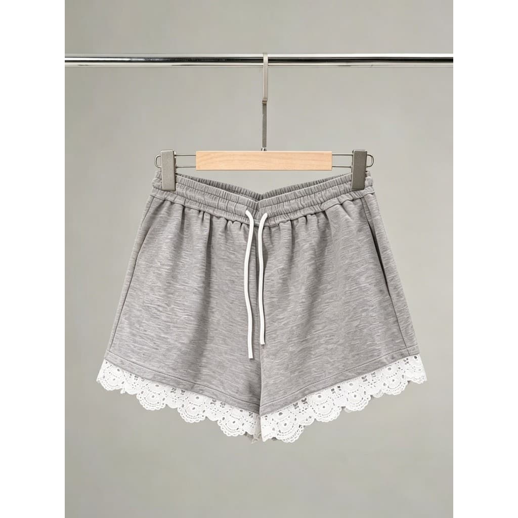Cintura elástica renda costura shorts casuais feminino verão cordão esportes shorts estilo fino exterior usar pequenas c