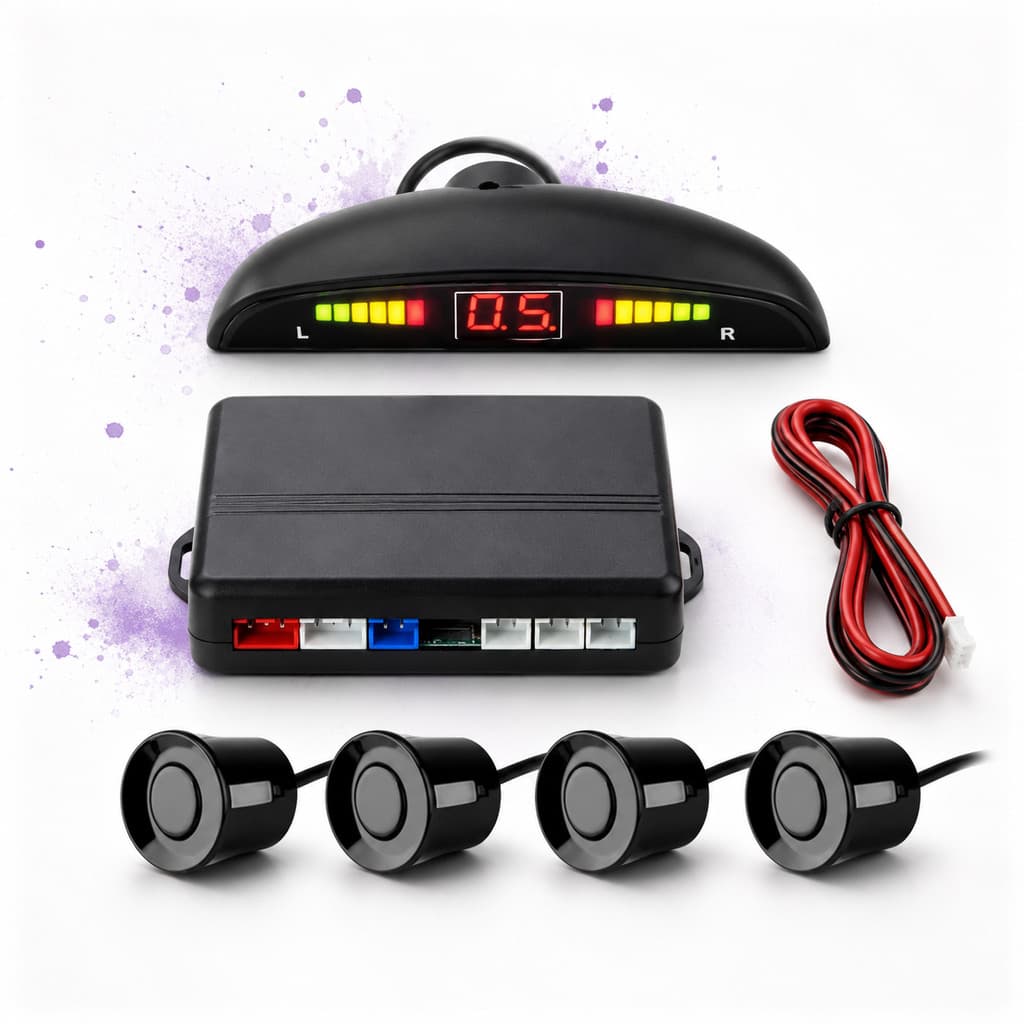 Kit Sensor de Ré Estacionamento 4 Sensores Universal Tela LED Display Alarme Som Carro Caminhão 12V
