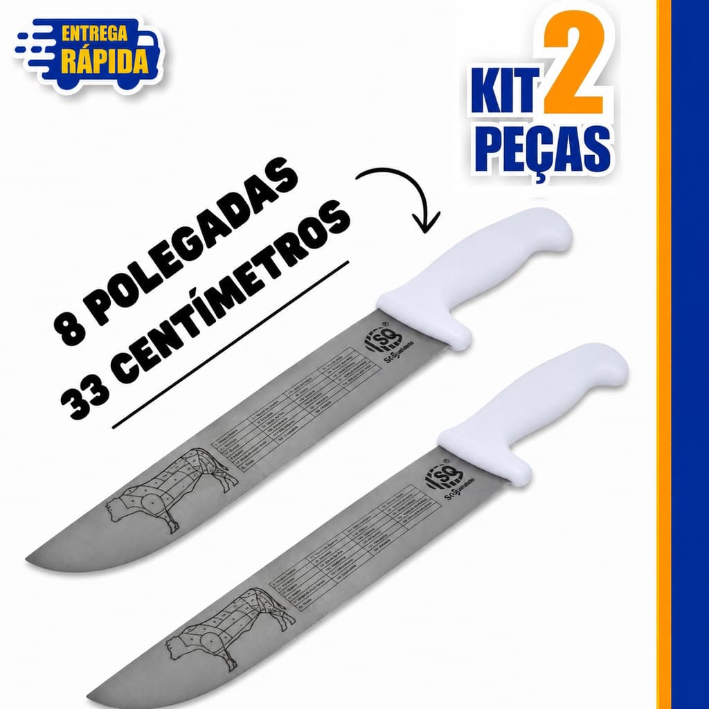Faca Carne Chef Aço Cabo Branco 8'' Profissional Churrasco Entre as melhores facas de cozinha