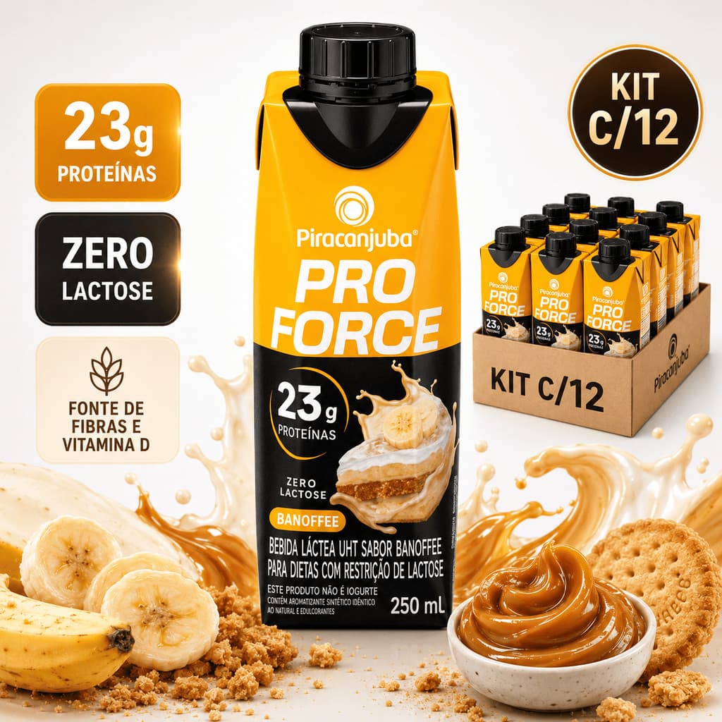 Kit 12 Pro Force Whey Piracanjuba 23g Proteica Banoffe 250ml