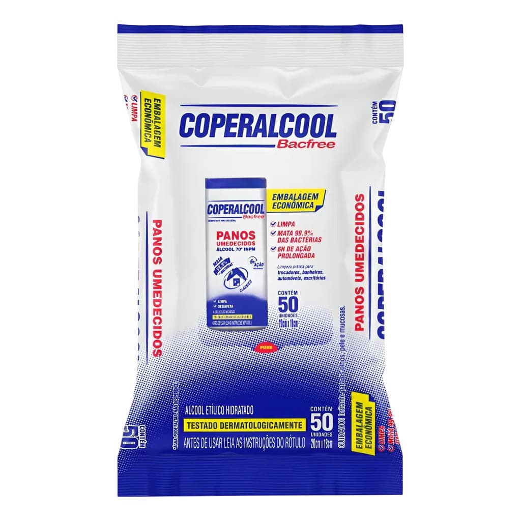 Pano Umedecido Coperalcool 50 Unidades Refil Toalhetes para Limpeza Portátil Lenços Umedecidos